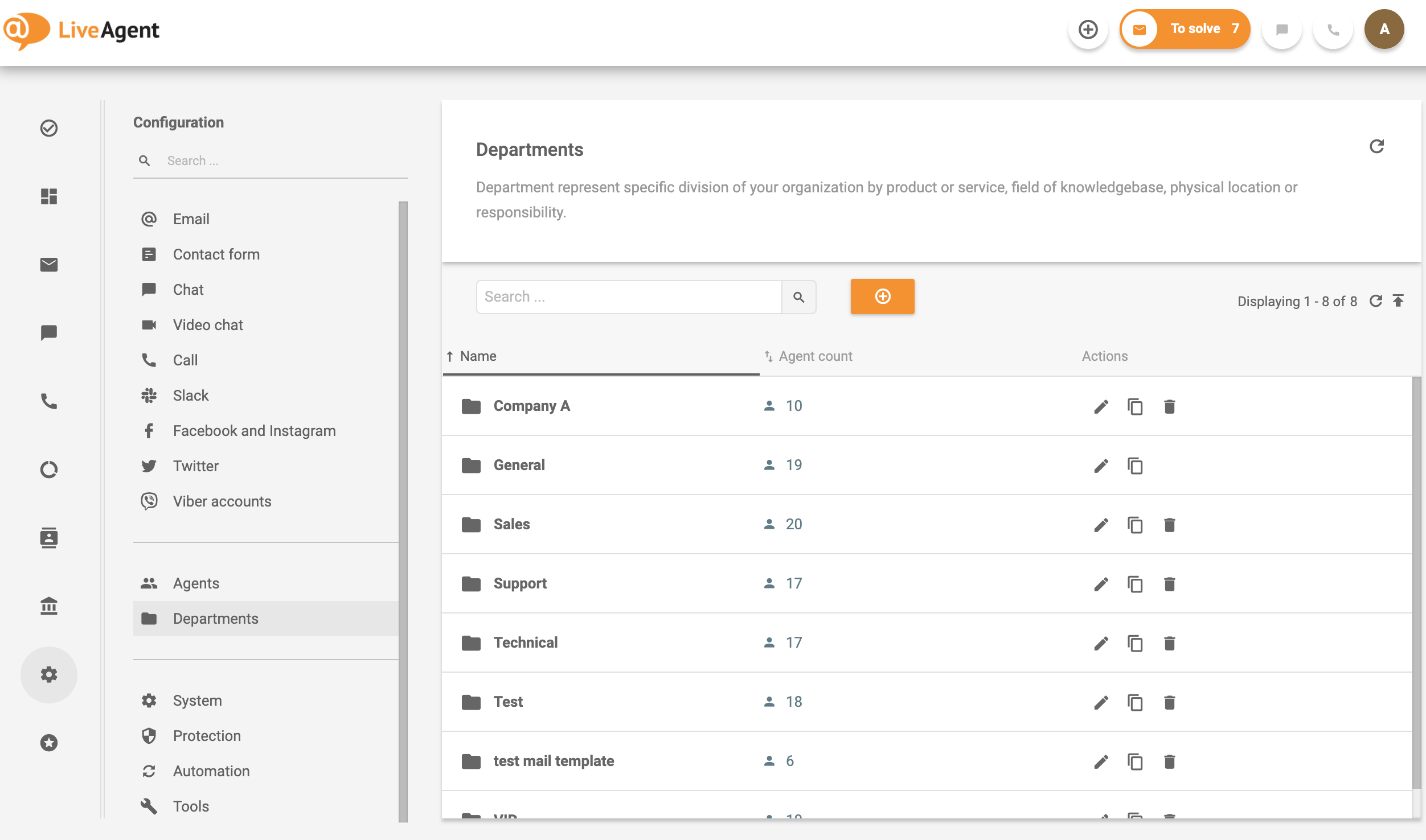 Abteilungen in LiveAgent