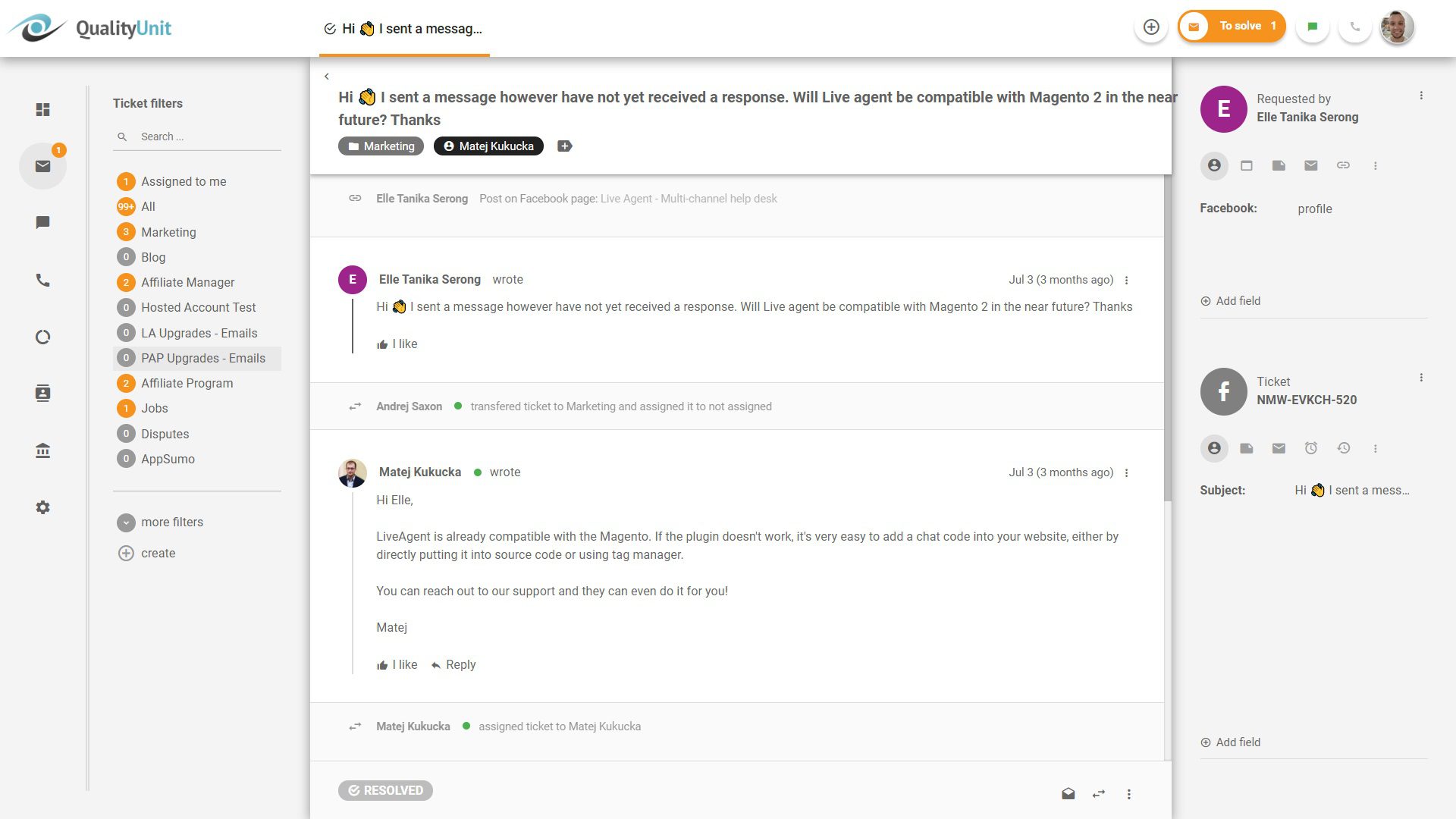 Antworten auf Facebook-Beiträge von LiveAgent