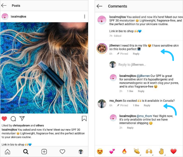 Instagram angeheftete Kommentare