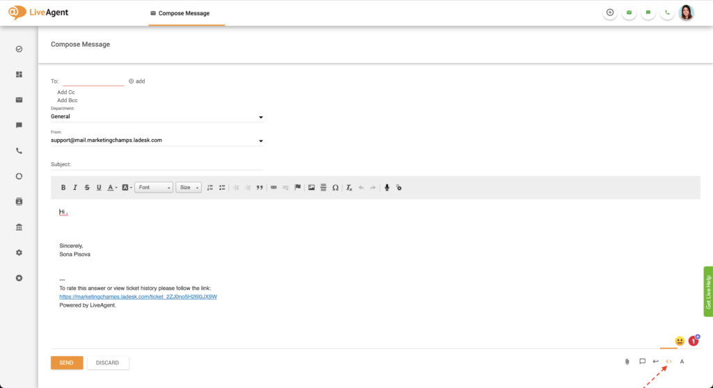 HTML-Editor-Schaltfläche in LiveAgent