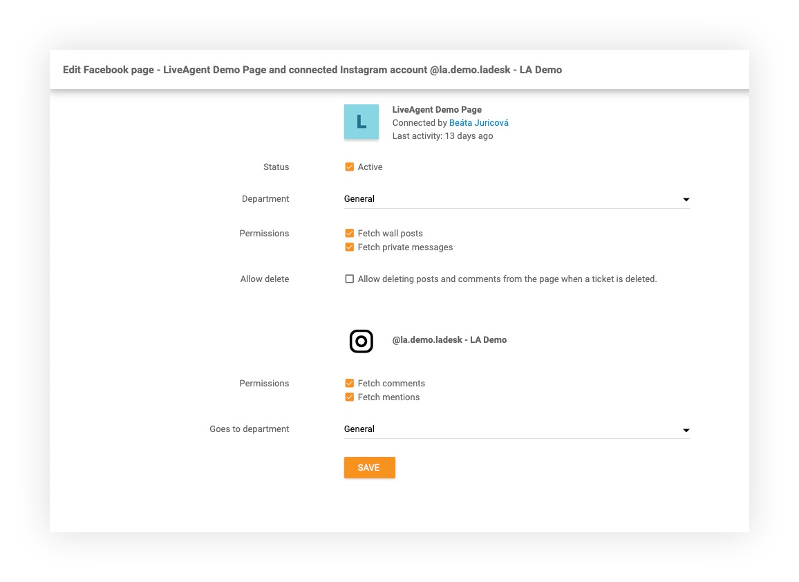 Instagram-Funktion in LiveAgent