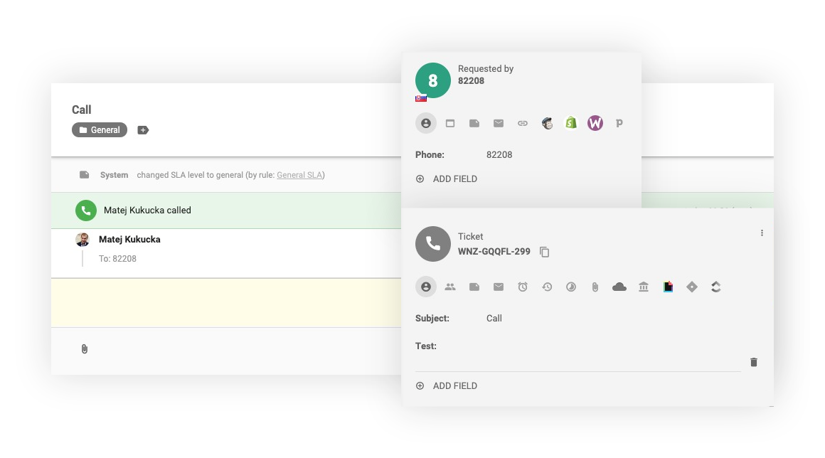 Benutzeroberfläche für interne Anrufe in LiveAgent