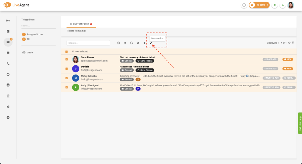 Schaltfläche Massenaktion