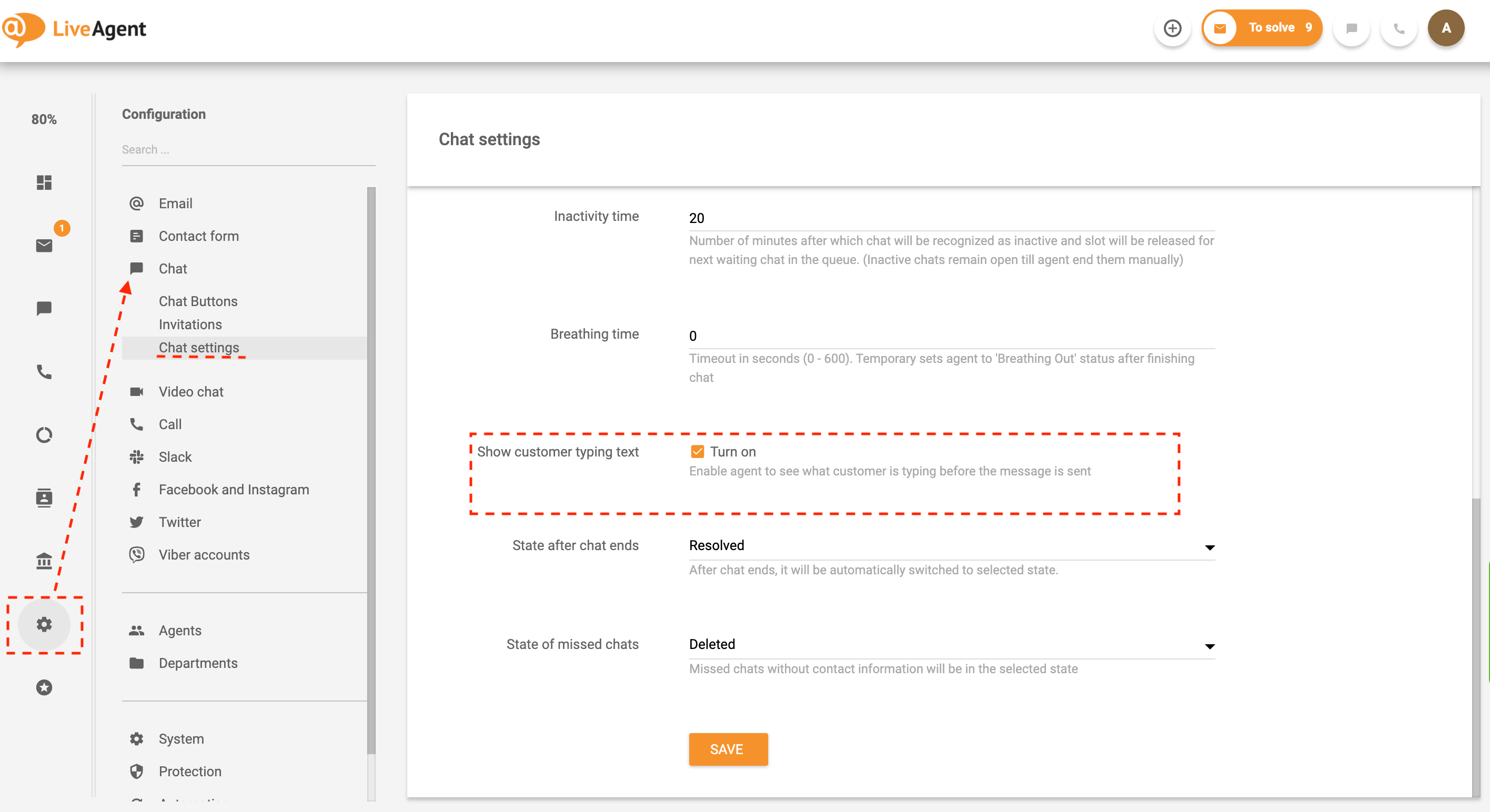 Echtzeit-Tippvorschau-Einstellungen in LiveAgent