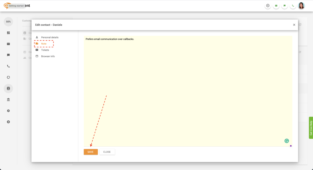 Kontaktnotiz in LiveAgent speichern