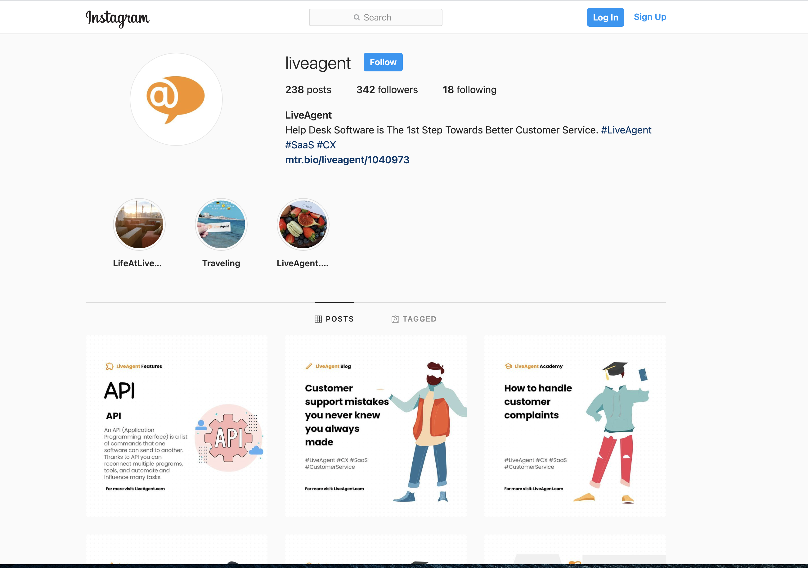 LiveAgent Instagram-Seite Vorschau