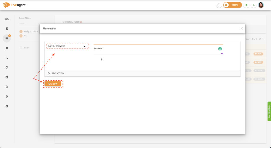 Massenaktion aus Liste auswählen