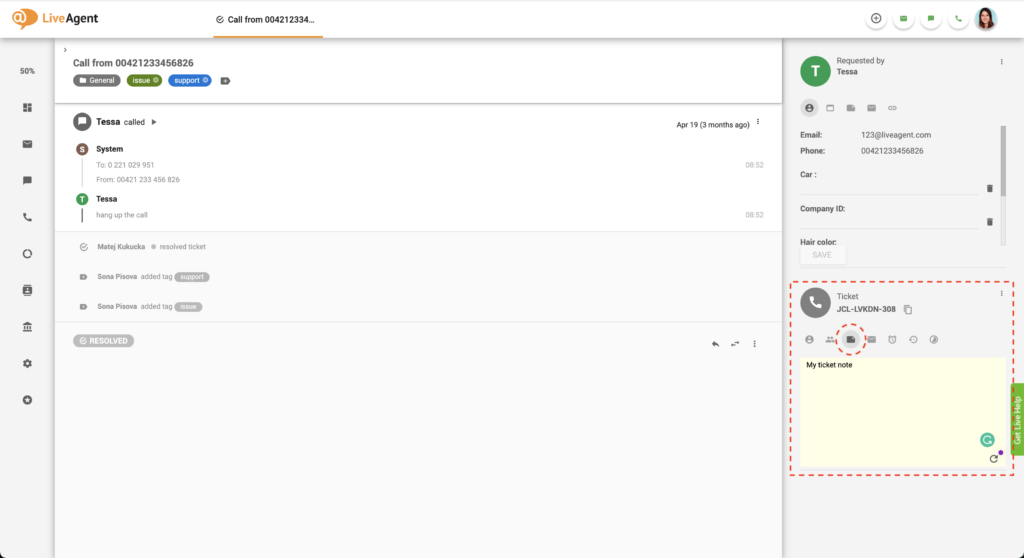 Ticket-Feld Help-Desk-Notiz