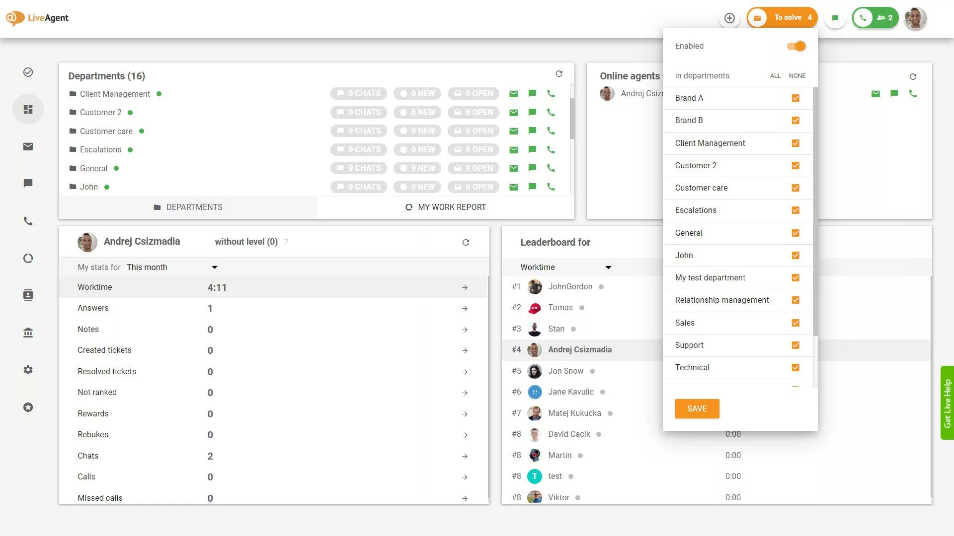 Auswahl der Abteilung für Tickets 'Zu lösen