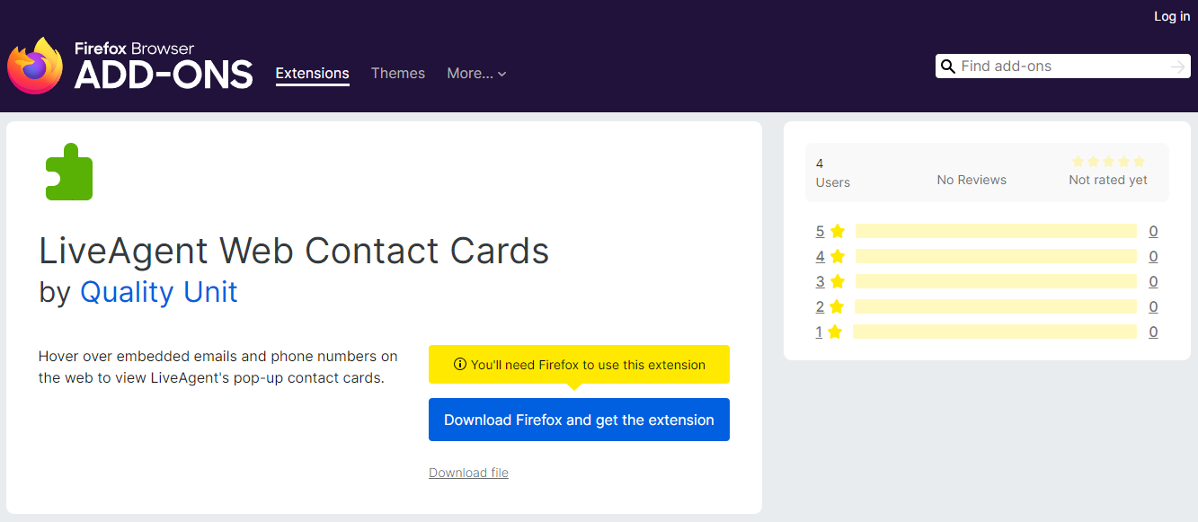 Web Contact Cards-Erweiterung im Firefox-Browser