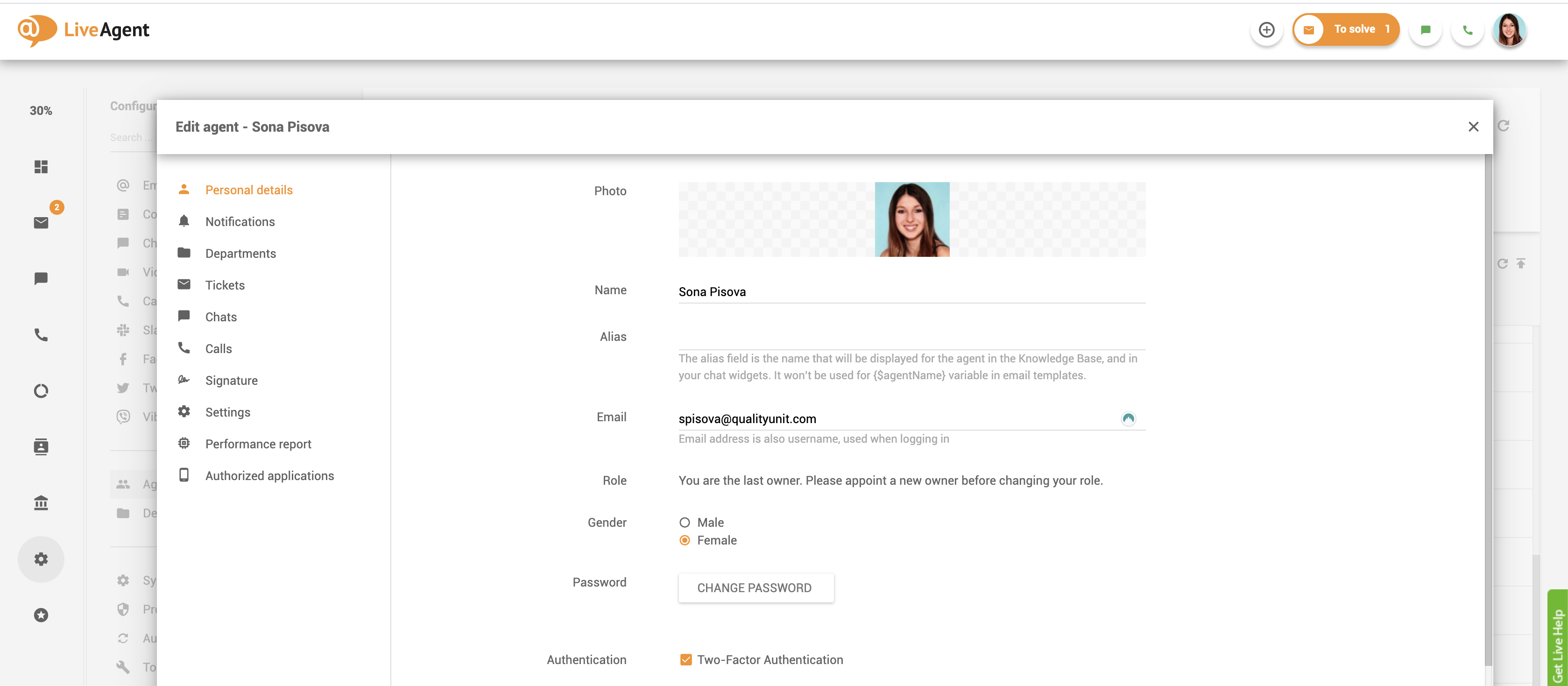 Persönliche Daten des Agenten