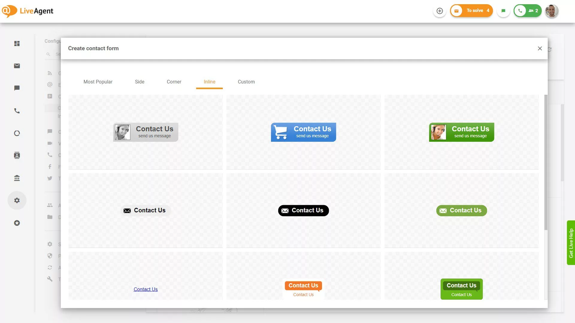 Inline-Kontaktformular-Schaltflächen
