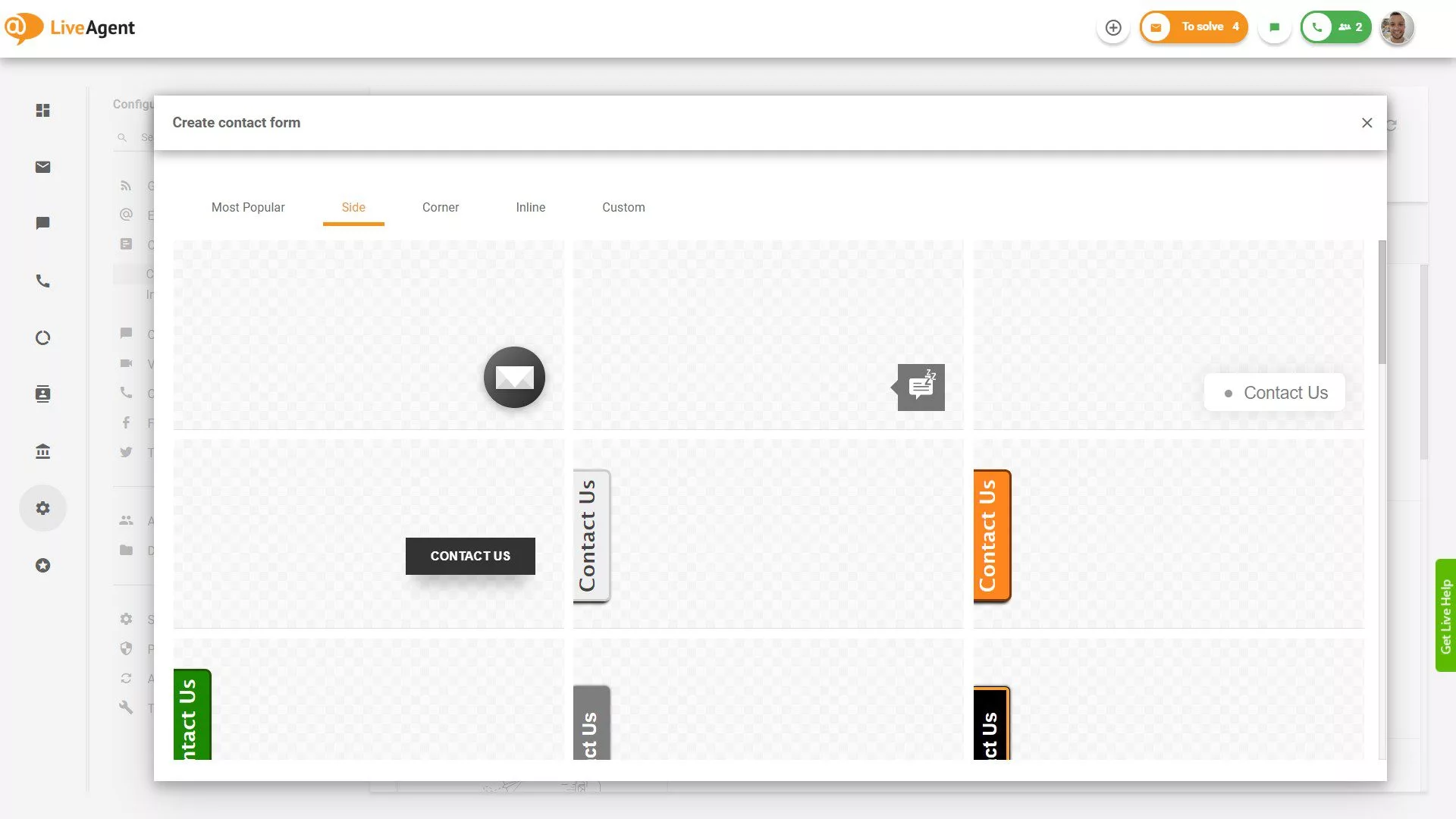 Seitliche Kontaktformular-Schaltflächen