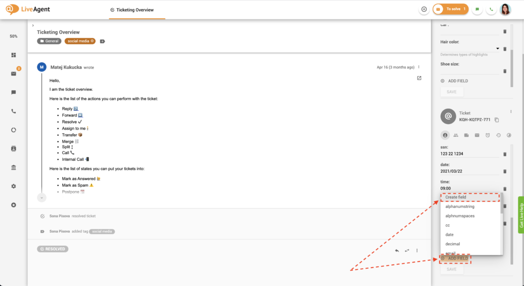 Hinzufügen eines neuen Ticket-Feldes in der Ticket-Ansicht