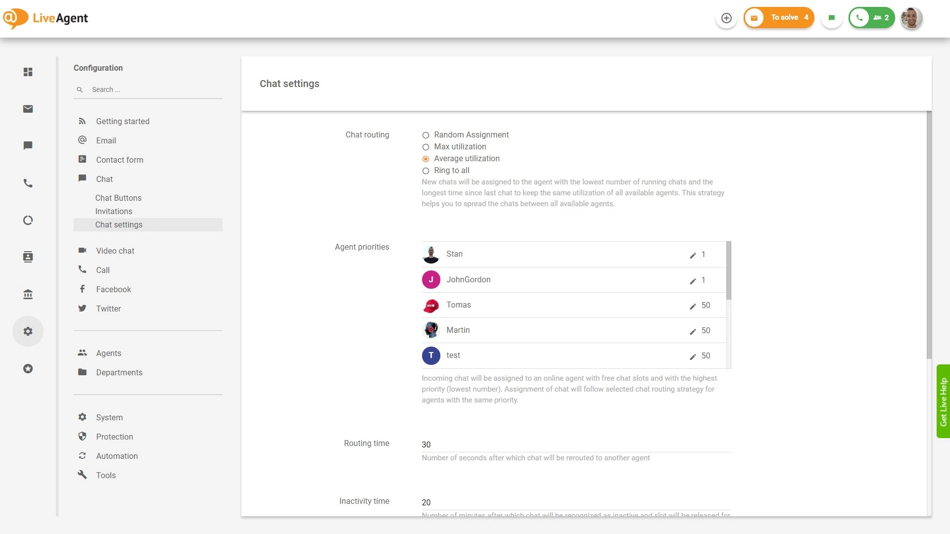 Chat-Routing-Einstellungen
