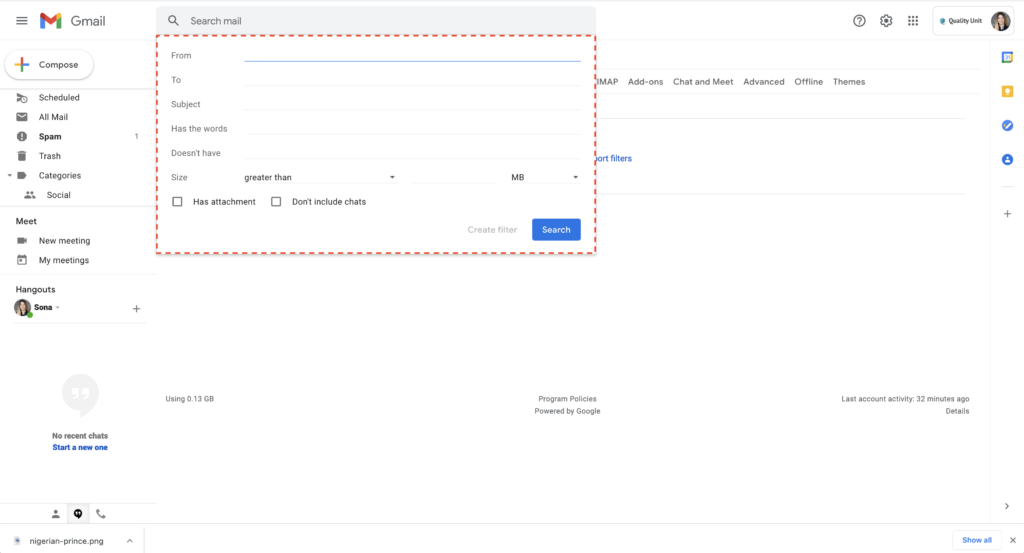 Beispiel für Gmail-Spam-Filterung 2