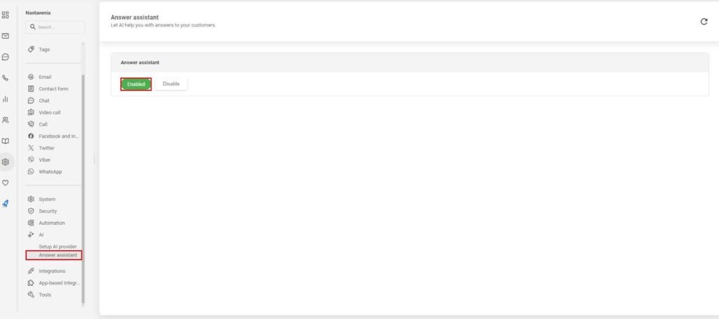Bild, das zeigt, wie man den Antwort-Assistenten in LiveAgent aktiviert