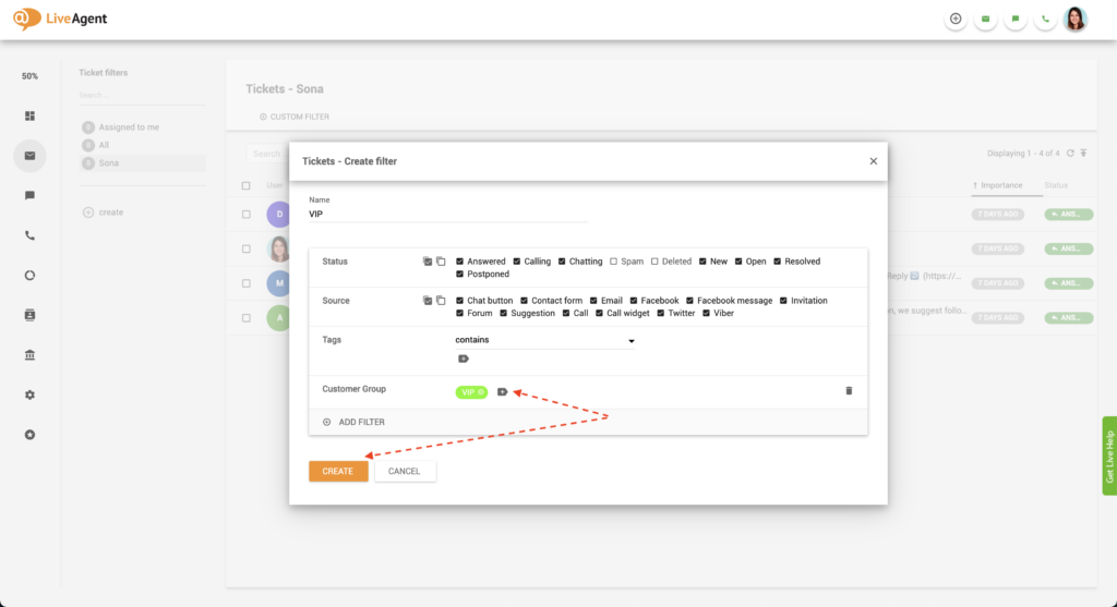 LiveAgent VIP-Ticket-Filter hinzufügen