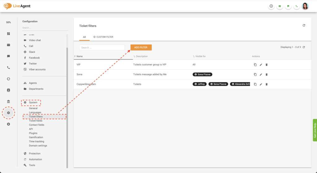 LiveAgent globalen Filter erstellen