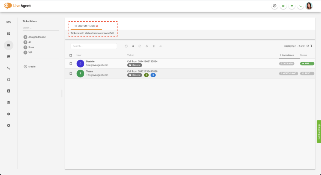 LiveAgent gefilterte Tickets