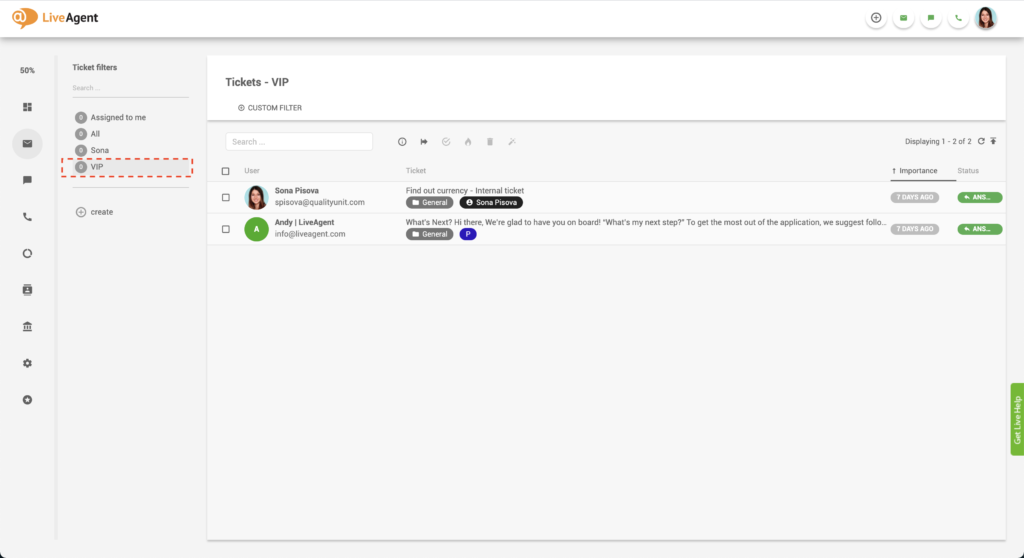 LiveAgent VIP-Ticket-Filter