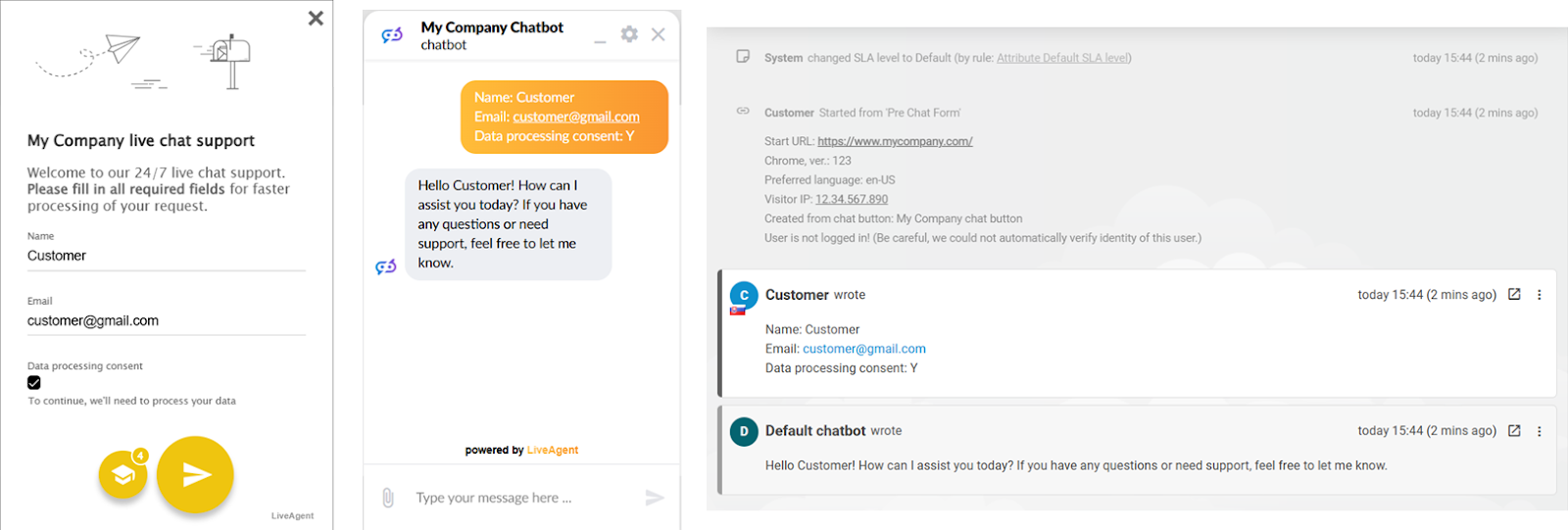 LiveAgent AI Chatbot-Vorschau mit Kundensupport-Chat-Schnittstelle