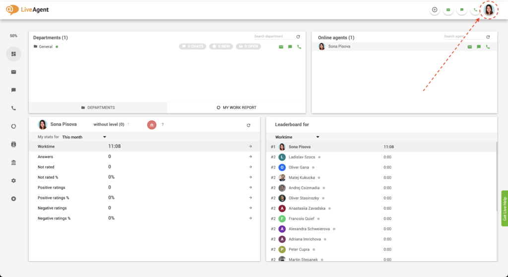 LiveAgent - Pause-Schaltfläche finden