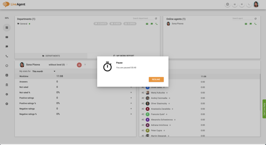 LiveAgent Pause-Funktion