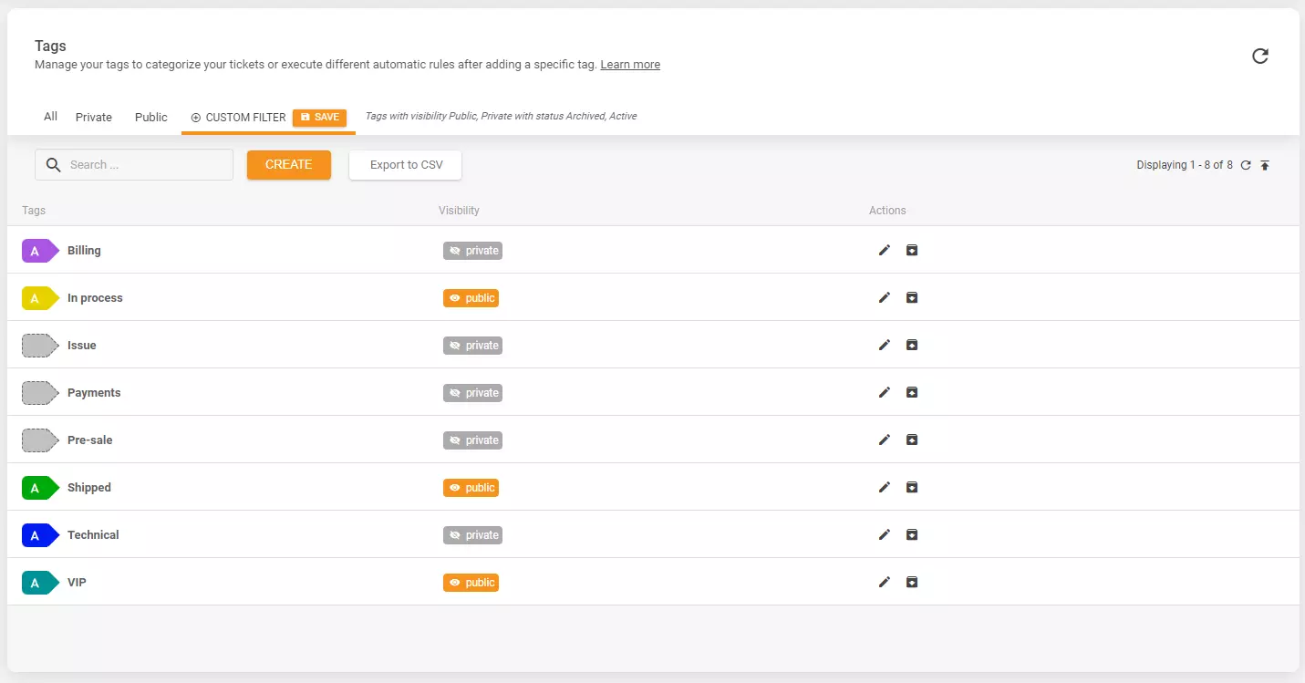 Tag-Archivierungsfunktion in LiveAgent