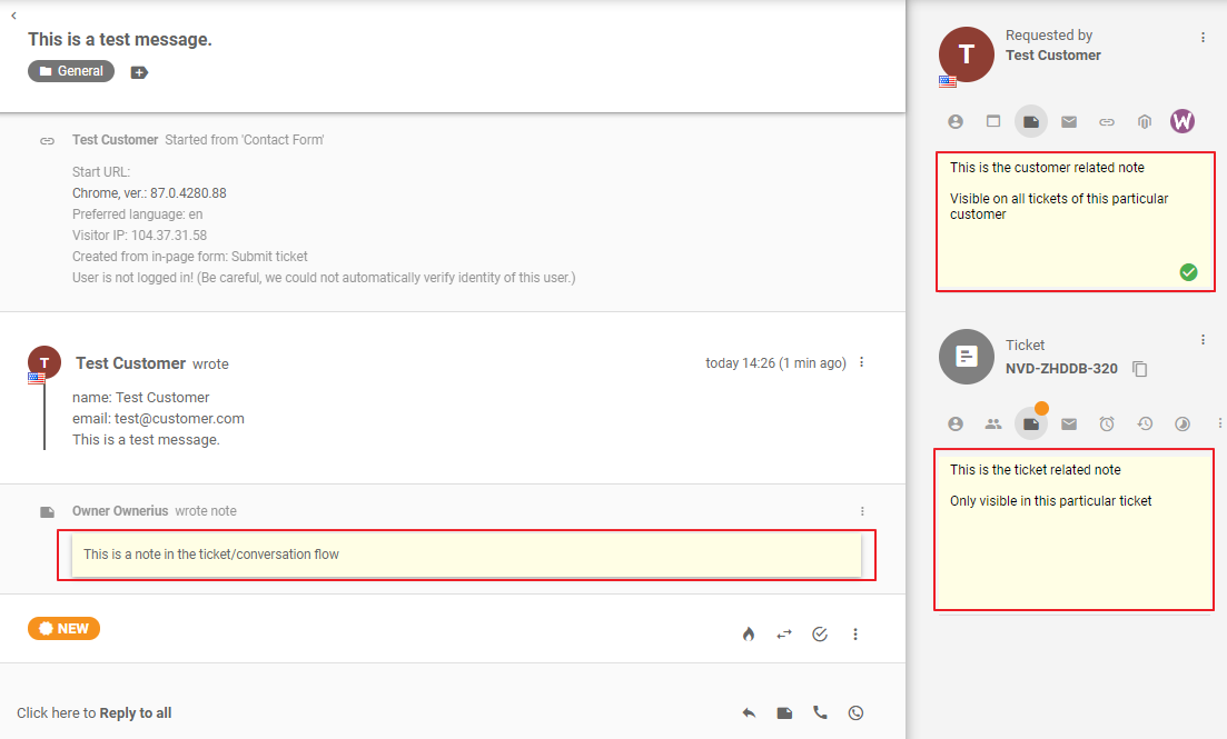 LiveAgent verschiedene Arten von internen Notizen