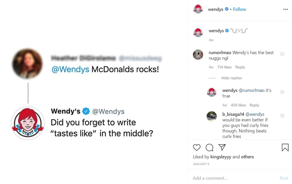 Wendys starke Instagram-Präsenz