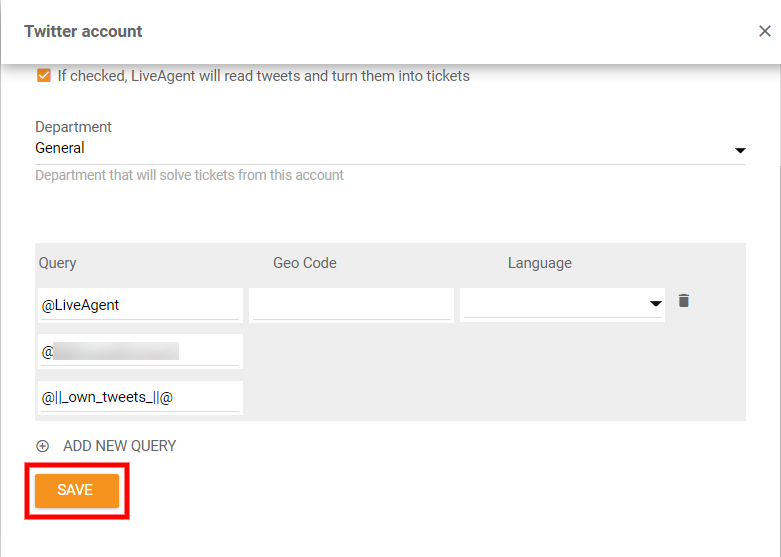 Twitter-Integrationseinstellungen speichern