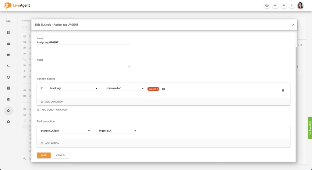 Beispiel für Urgent SLA-Setup