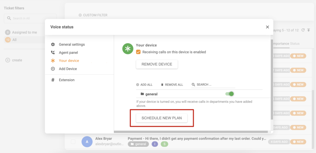 Gerätplanungs-Setup in LiveAgent