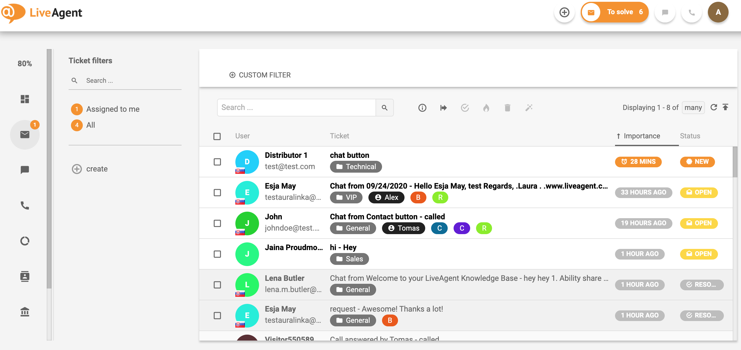 Übersicht der Ticketing-Schnittstelle in LiveAgent.