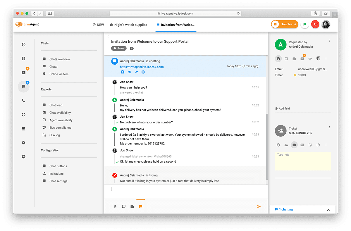 Übersicht der Live-Chat-Schnittstelle in LiveAgent.