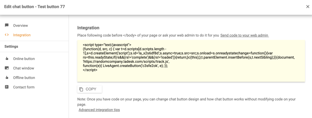 Shift4shop LiveAgent integration code