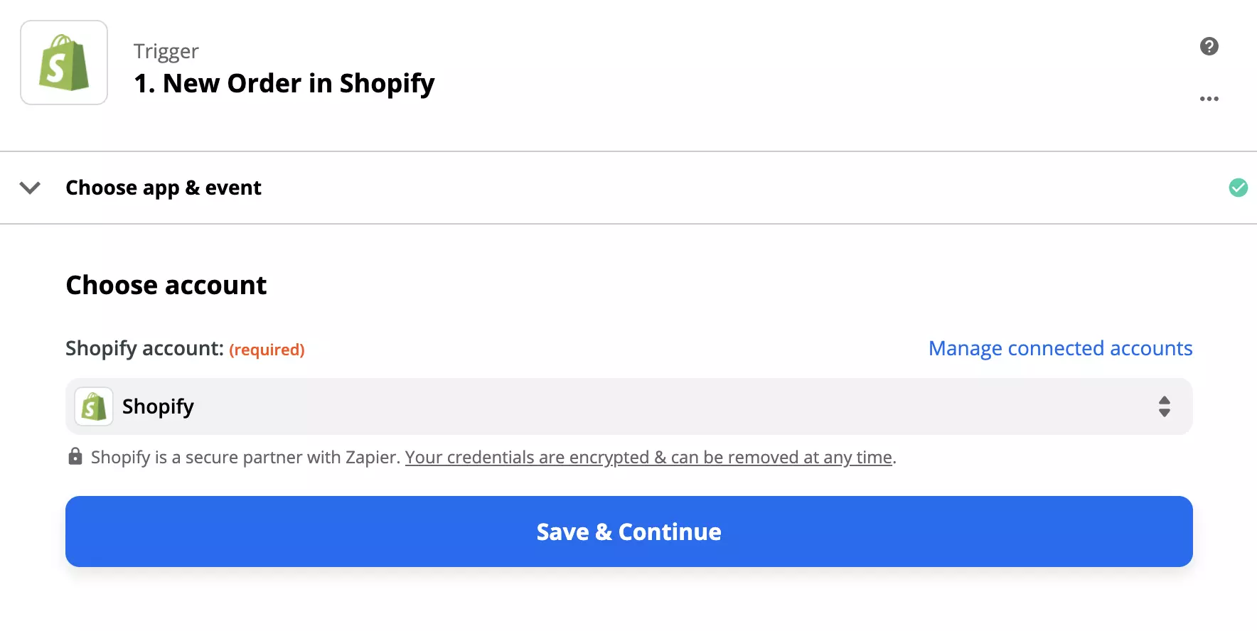Shopify trigger configuration on Zapier
