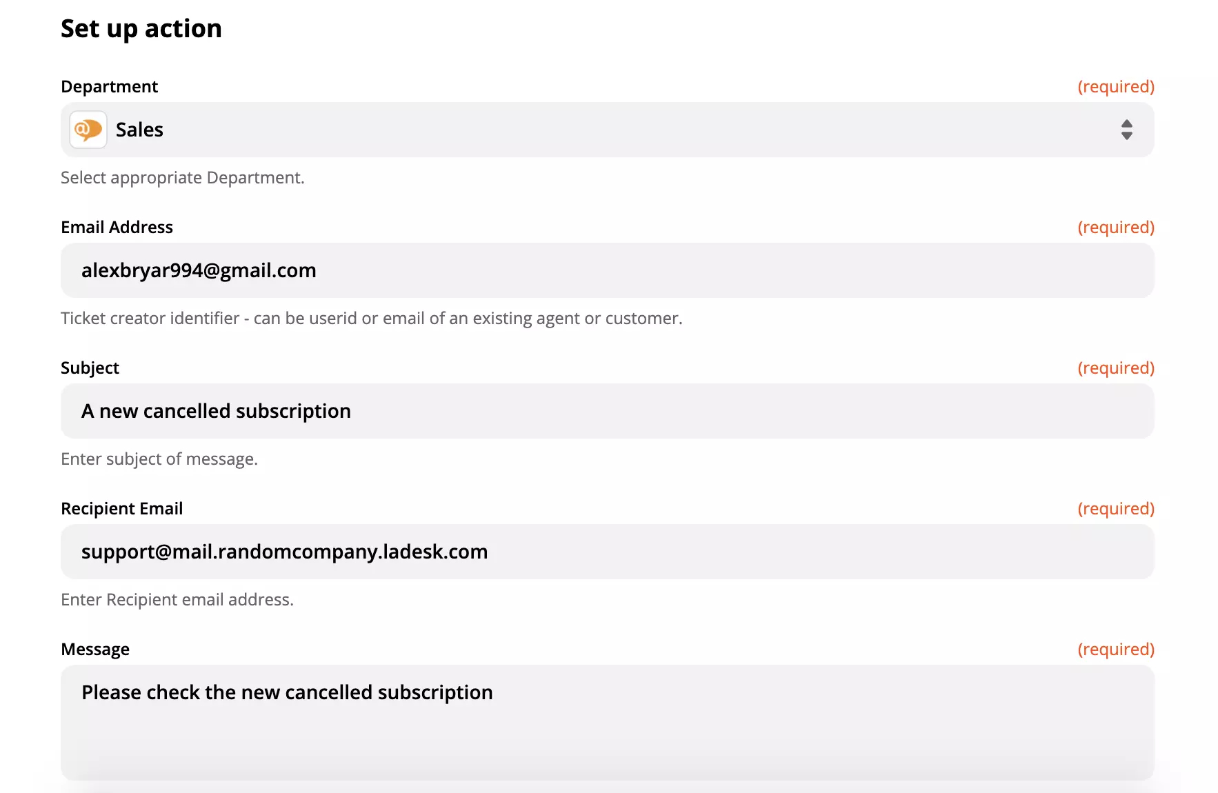 Ein Beispiel für die Einrichtung einer LiveAgent-Aktion