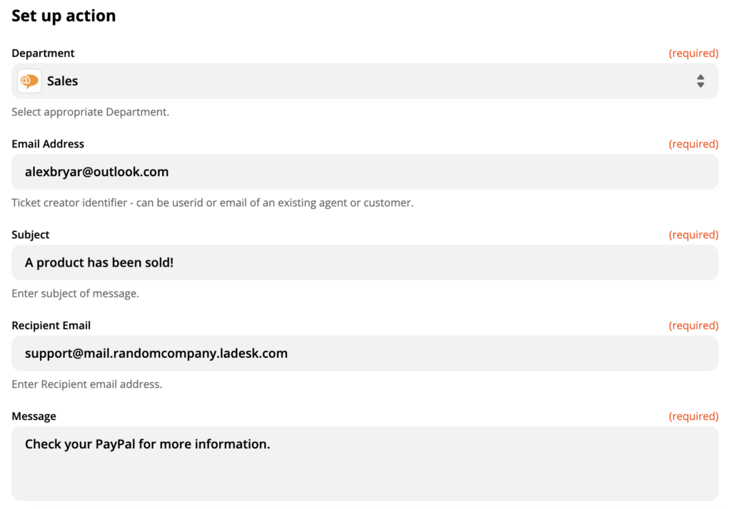 Eine Einrichtung der LiveAgent-Aktion Neues Gespräch erstellen