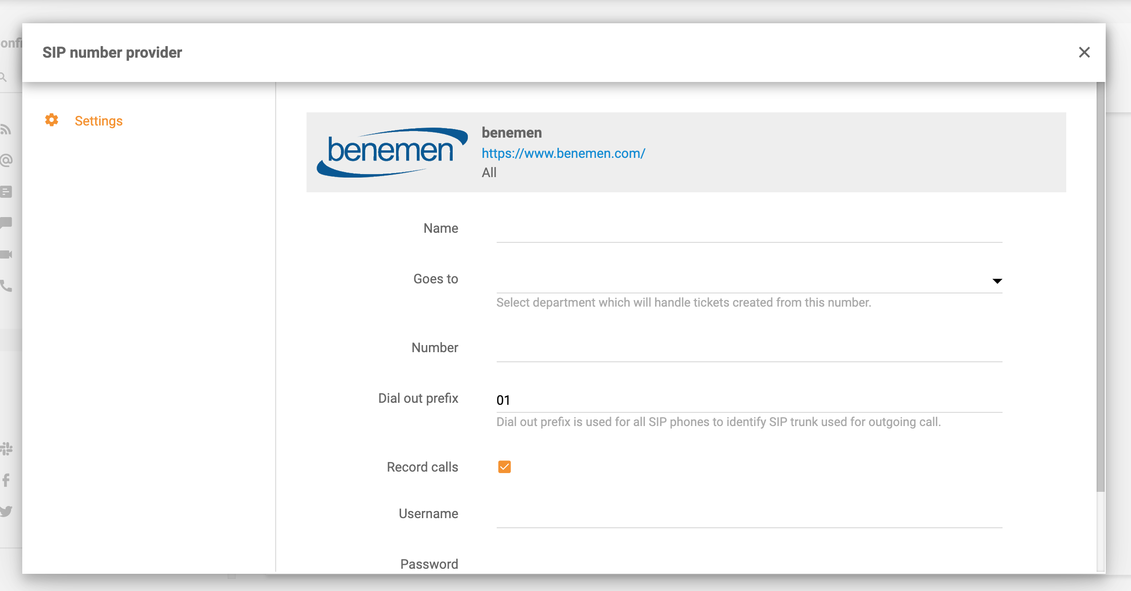 Benemen-Integration in LiveAgent