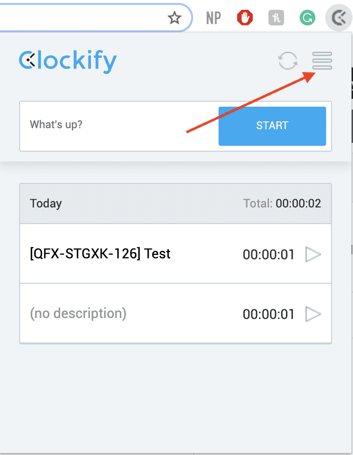 Clockify-Erweiterungsoptionen