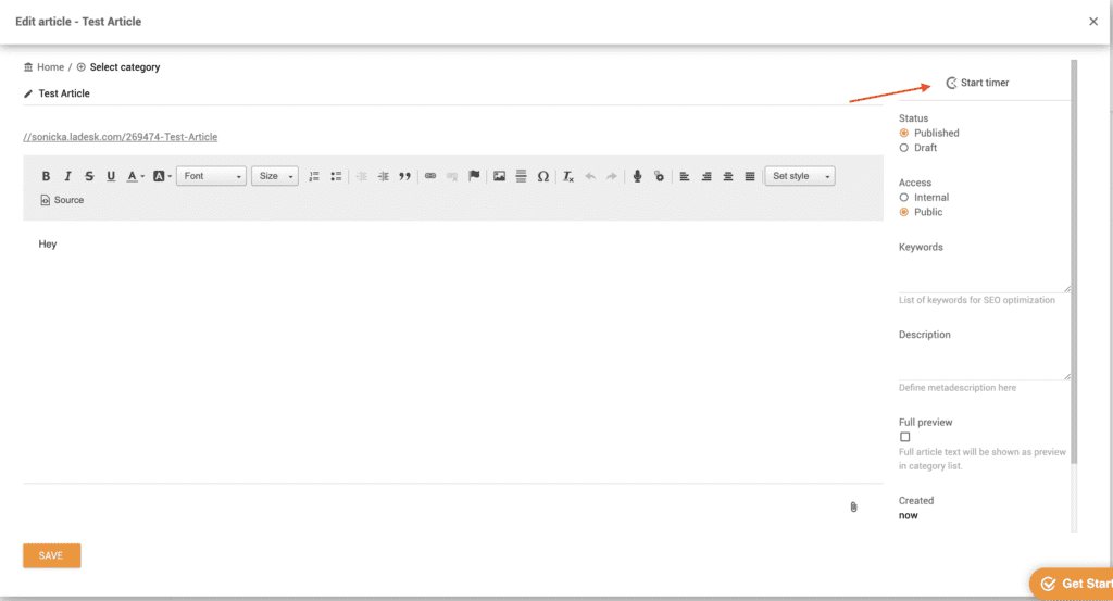 Clockify-Timer in der Wissensdatenbank