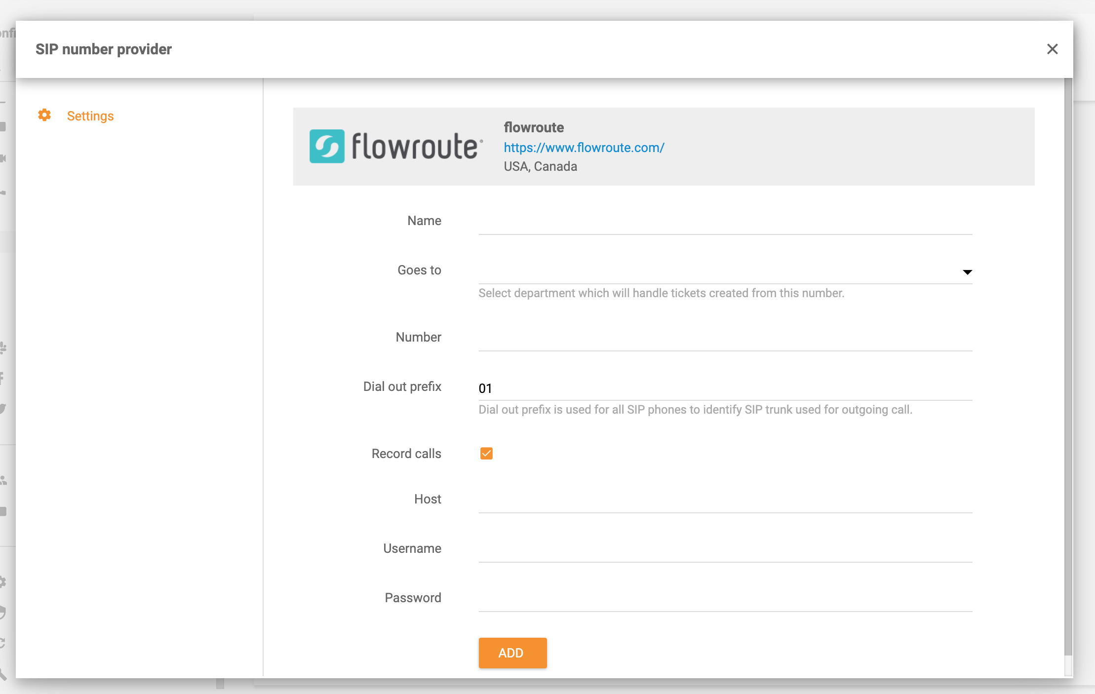 Flowroute integration LiveAgent