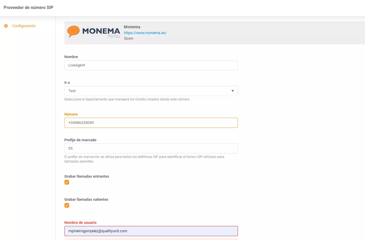 Monema LiveAgent integration