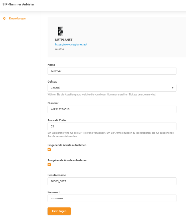 NETPLANET-Anmeldedaten