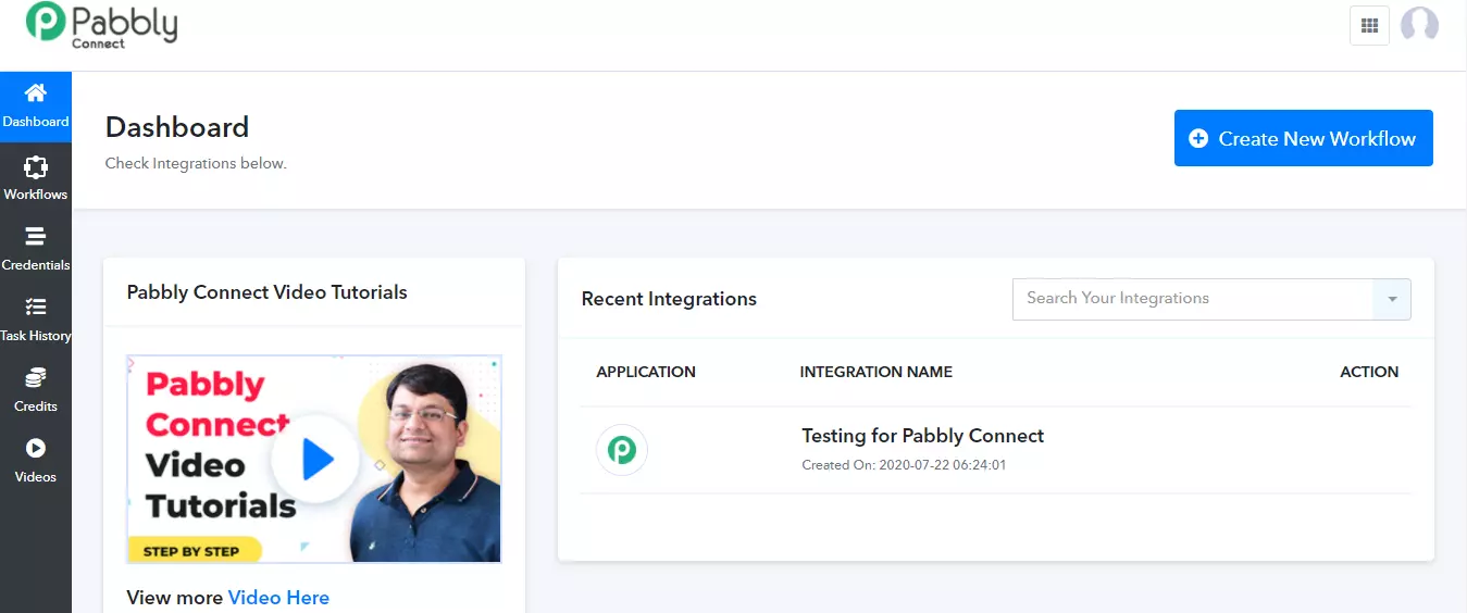 Pabbly Connect Benutzer-Dashboard