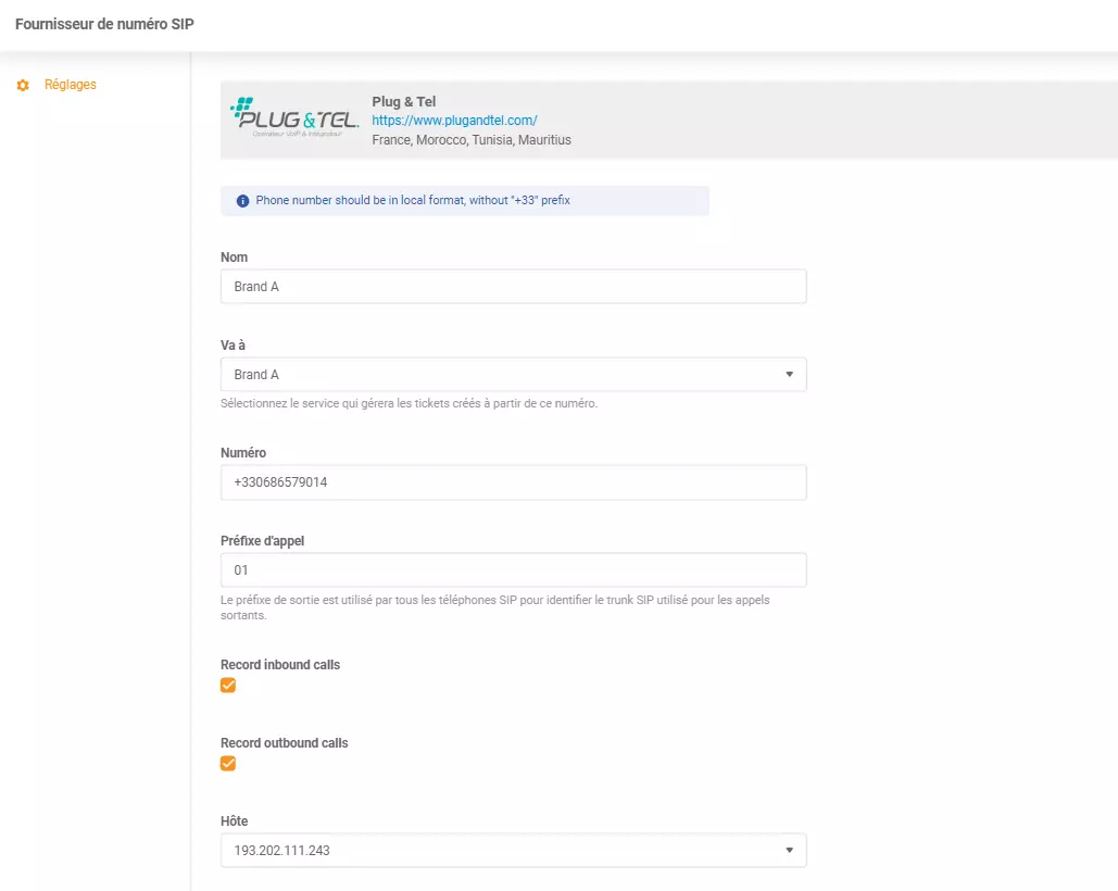 Plug & Tel credentials