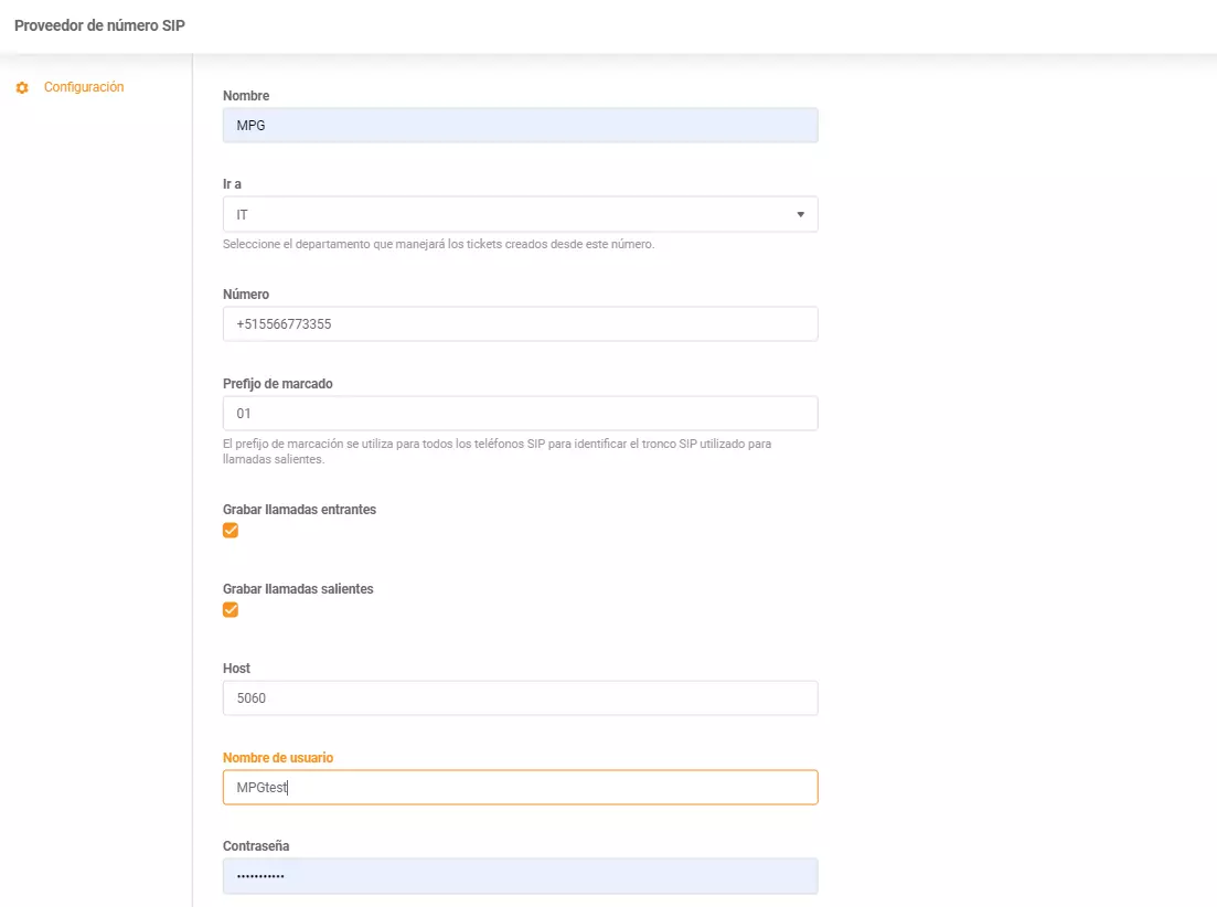 PortalPBX-Anmeldedaten eingeben