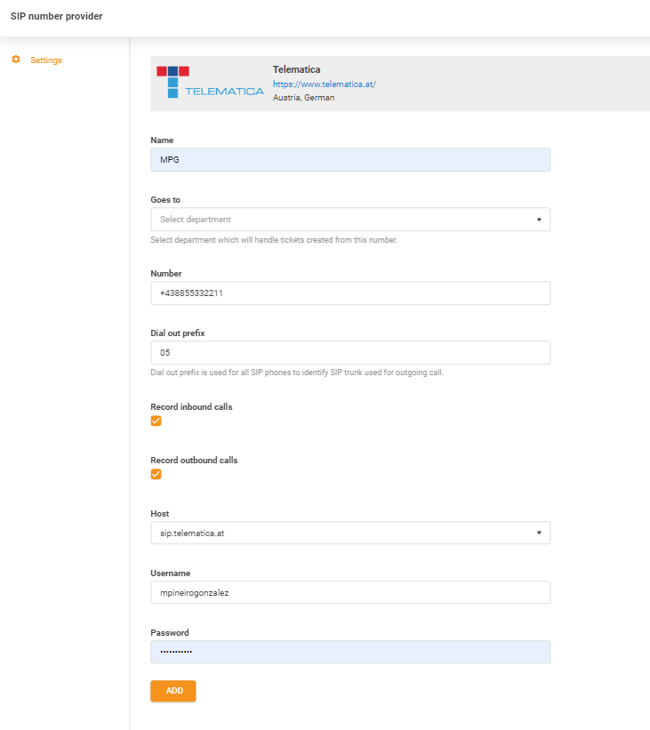 Telematica-Anmeldedaten